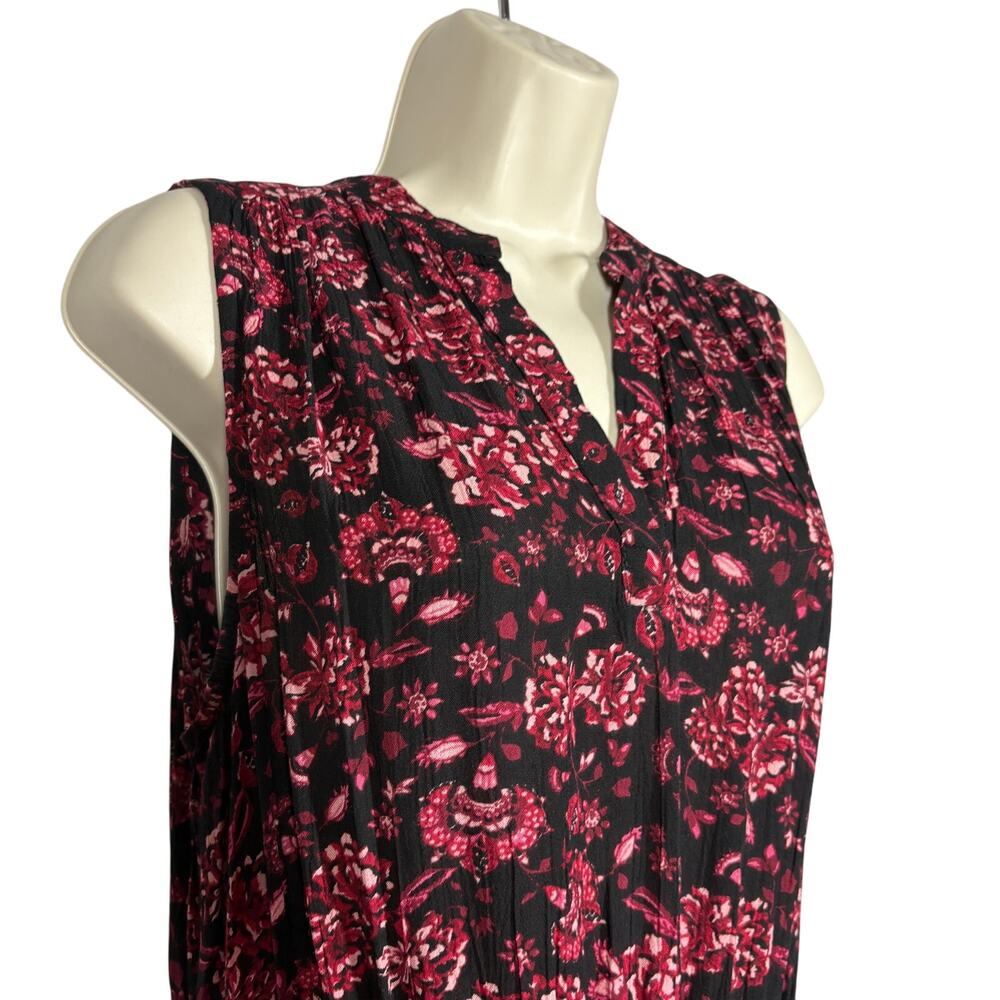 RD Style V Neck Dress Floral Print Midi Casual Black Pink Career Cute - M